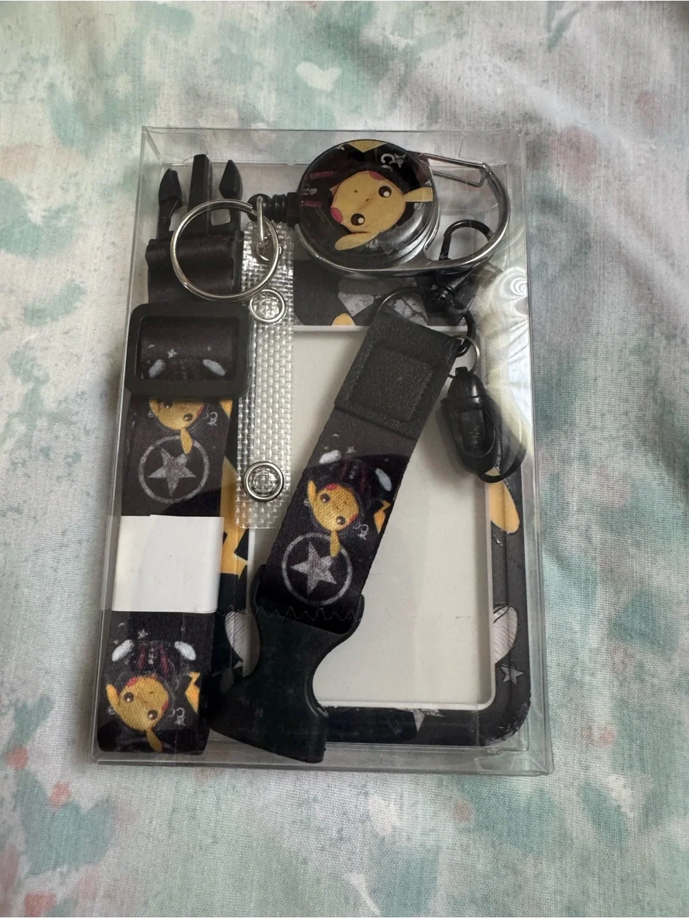 Pikachu Graphic Dark Blue Phone Card Holder with Matching Lanyard